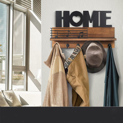 Gepersonaliseerd logo Rustieke houten postorganisator met sleutelhaken en e-mailopslagplank