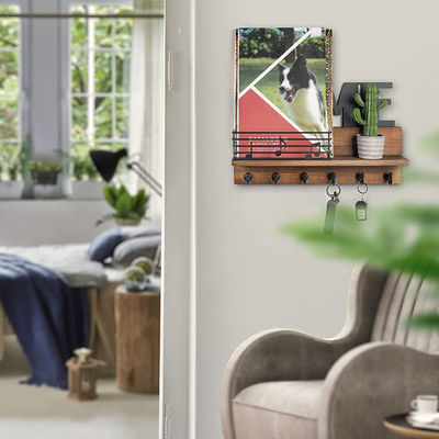 Gepersonaliseerd logo Rustieke houten postorganisator met sleutelhaken en e-mailopslagplank