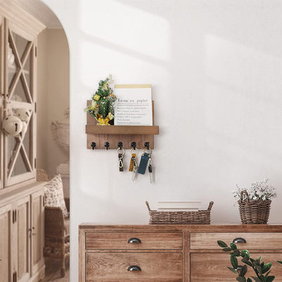 Houten sleutelhouder met 4 sleutelhoeken en wandmontage Drijvende plank BAMBOO Sleutelorganisator