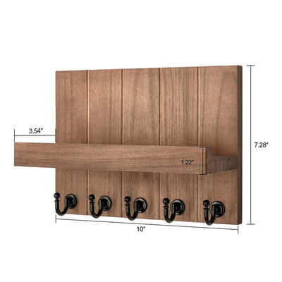 Houten sleutelhouder met 4 sleutelhoeken en wandmontage Drijvende plank BAMBOO Sleutelorganisator