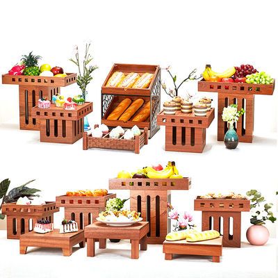 Aanpasbaar logo Acceptabel 3 niveaus Houten cake Fruit Display Stand voor dessert