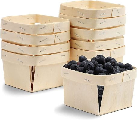Zilkschermgedrukte 5,75-inch vierkant geventileerde houten bessenmandjes voor het plukken van fruit