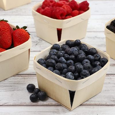 Zilkschermgedrukte 5,75-inch vierkant geventileerde houten bessenmandjes voor het plukken van fruit