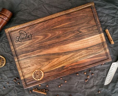 Gepersonaliseerd logo aanvaardbaar 1,75 dik groot walnoot snijplank met sap groeve