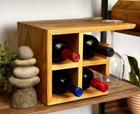 Gepersonaliseerd logo hardhouten wijnrek Hoogwaardige wijnhouder voor het aanrecht