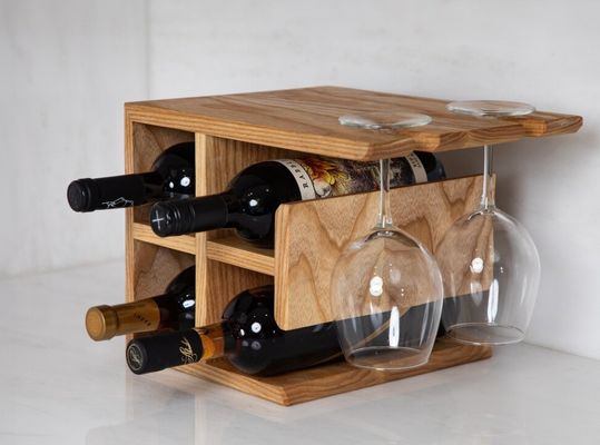 Gepersonaliseerd logo hardhouten wijnrek Hoogwaardige wijnhouder voor het aanrecht