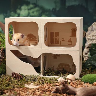 Kleine dieren ademend houten huis aanpasbare kamer voor verstoppen en verkennen