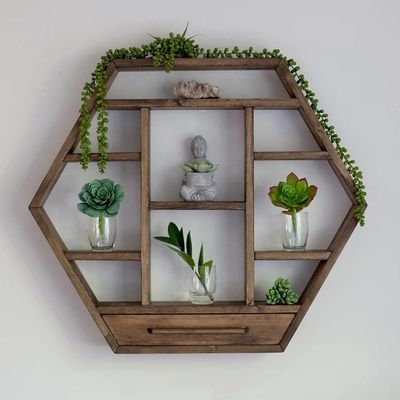 Home Decoratie Solid Wood Hexagon Wall Mounted Floating Shelf Houten opslagplanken