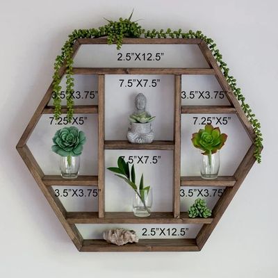 Home Decoratie Solid Wood Hexagon Wall Mounted Floating Shelf Houten opslagplanken