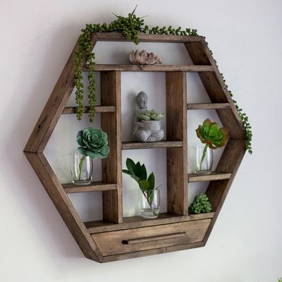 Home Decoratie Solid Wood Hexagon Wall Mounted Floating Shelf Houten opslagplanken