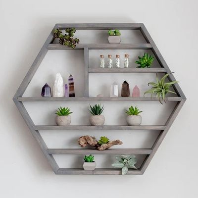 Home Decoratie Solid Wood Hexagon Wall Mounted Floating Shelf Houten opslagplanken