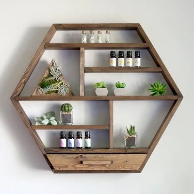 Home Decoratie Solid Wood Hexagon Wall Mounted Floating Shelf Houten opslagplanken