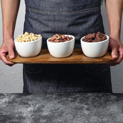 Acacia houten bak chip en dip serveren set met houten plain kleur of uw kleur