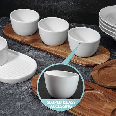 Acacia houten bak chip en dip serveren set met houten plain kleur of uw kleur