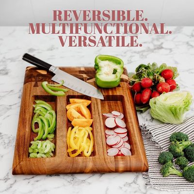 milieuvriendelijk hout snijplank met ingebouwde sapgroef en verwijderbare containers