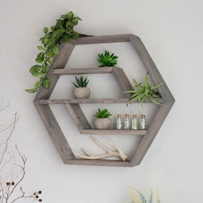 Hexagon Solid Wood Floating Shelf Modern ontwerp voor slaapkamer woonkamer en keuken