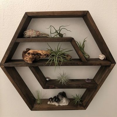 Hexagon Solid Wood Floating Shelf Modern ontwerp voor slaapkamer woonkamer en keuken