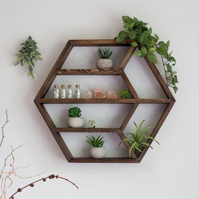 Hexagon Solid Wood Floating Shelf Modern ontwerp voor slaapkamer woonkamer en keuken