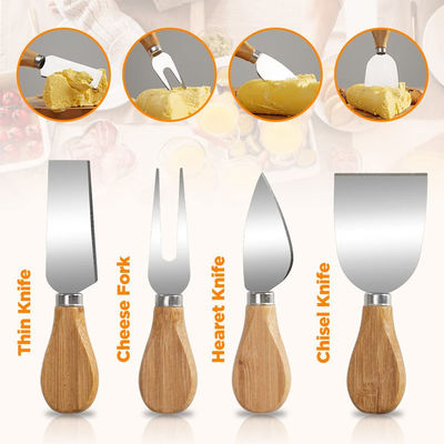 Bamboe Kaasbord met aangepast logo en 4 Stainless Steel Snijmessen aangepaste grootte