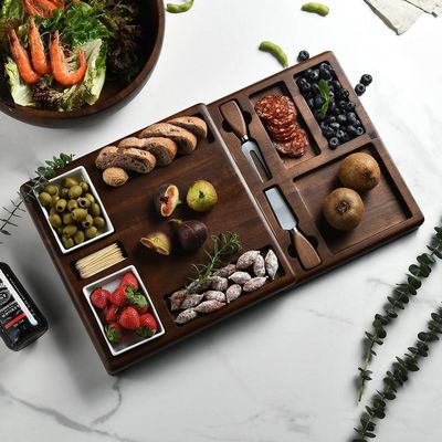 Aanpasbare multifunctioneel bambus snijplank met stand en opvouwbare kolander