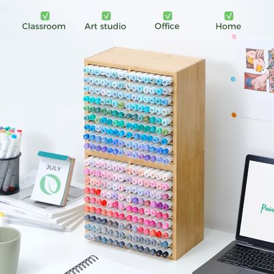 Houten bureau opslagplaats bevat 126 markers 48 pastel kleuren in bamboe marker organisator