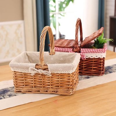Rural Wind Handgeweven Cube Wicker Garden Picnic Storage Baskets met handvat 30x20x15cm