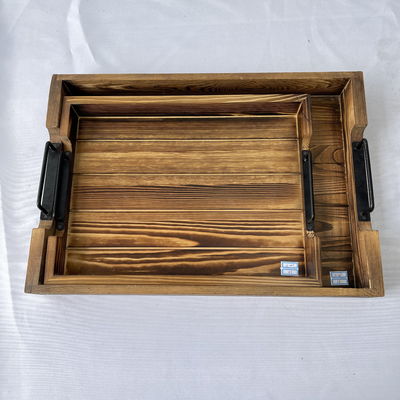 Op maat gemaakte ontwerpen aanvaard Rustieke rechthoekige houten bedieningsbak met metalen handgrepen