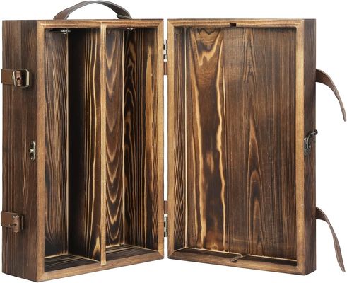 34x20x10 cm aangepaste dubbele fles wijndoos met gesloten deksel en leerhandvat