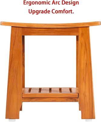 Houten badkamer Spa badkruk met handvat en plank in natuurlijk teakhout