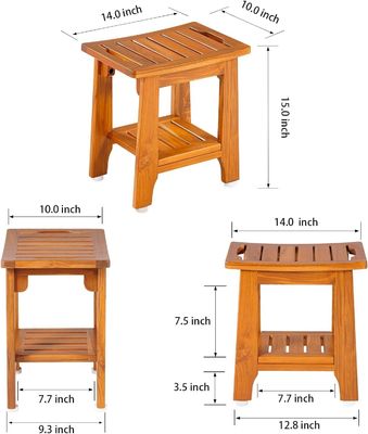 Houten badkamer Spa badkruk met handvat en plank in natuurlijk teakhout
