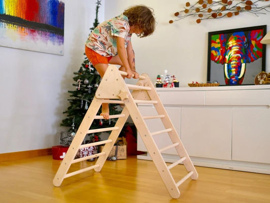 Gepersonaliseerde Indoor Fitness Houten klimtriangle set voor kinderen Montessori speeltuin