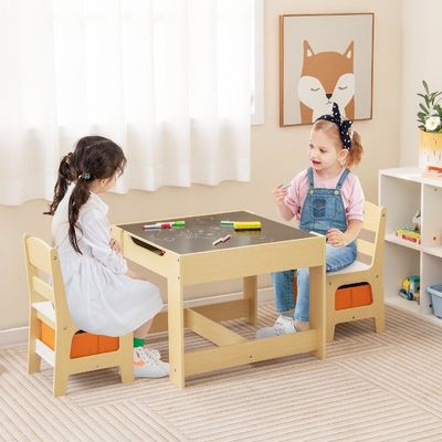Kinderen Houten Activiteit Tafel en 2 Stoelen Kinderen Leer speelgoed Set met opslag lade