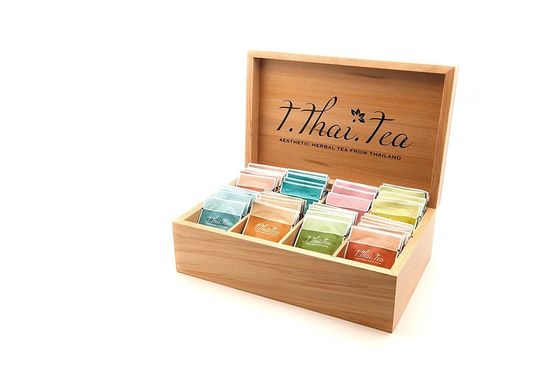 8 Compartiment Houten thee doos in gewone kleuren geschikt voor zijde-schermprinten