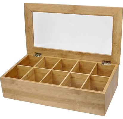 Doorzichtige deksel Houten thee doos Op maat gemaakte ontwerp 14,5 x 3,5 x 7,9 inch Printing Laser Engrave