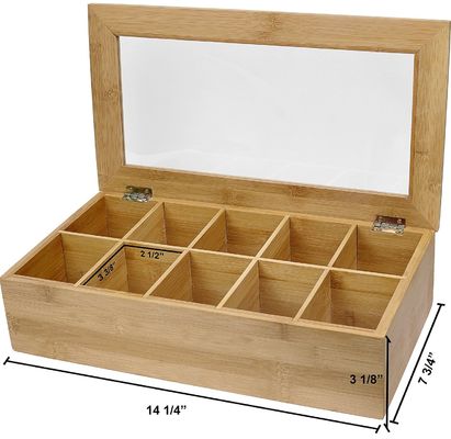 Doorzichtige deksel Houten thee doos Op maat gemaakte ontwerp 14,5 x 3,5 x 7,9 inch Printing Laser Engrave