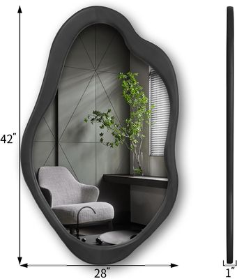 Rustiek hout Zwart geraamde asymmetrische wand golfspiegel voor woonkamer slaapkamer ingang badkamer