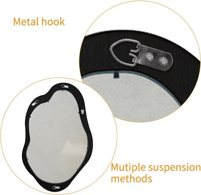 Rustiek hout Zwart geraamde asymmetrische wand golfspiegel voor woonkamer slaapkamer ingang badkamer