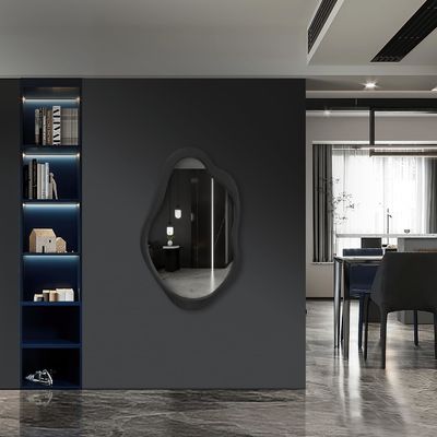 Rustiek hout Zwart geraamde asymmetrische wand golfspiegel voor woonkamer slaapkamer ingang badkamer