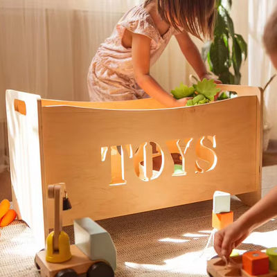 Verbrand hout en glas speelgoed organisator doos voor Montessori meubels in de kleuter speelkamer