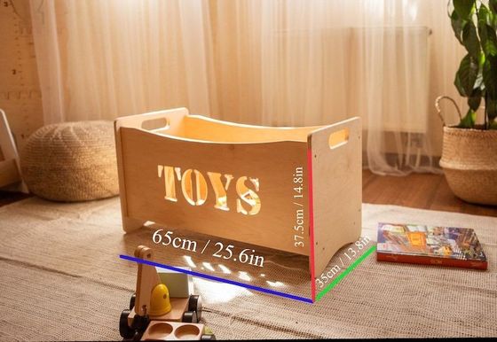 Verbrand hout en glas speelgoed organisator doos voor Montessori meubels in de kleuter speelkamer