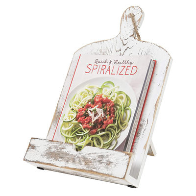 Witte gewatteerde snijplank houten kookboekstandhouder met kickstand