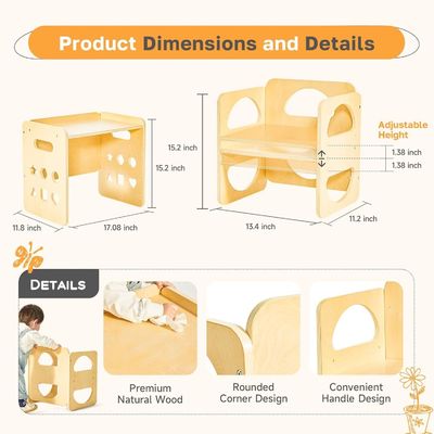 Hout op maat 1-3 jaar oud Kinderen Verstelbare hoogte stoel Stapstoel voor woonkamer