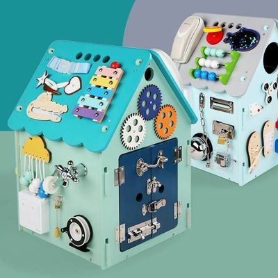 Montessori houten speelgoed druk huis puzzel multi functioneel ontgrendelen schatkist gelakt