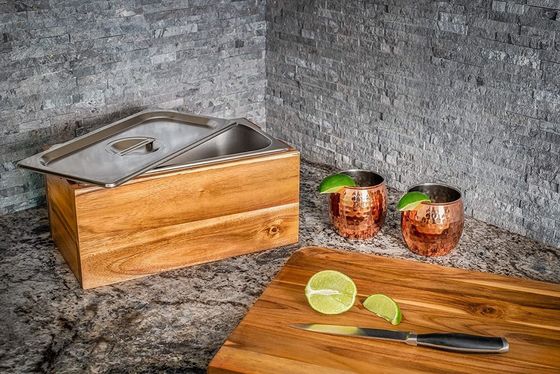 Acacia hout doos Keuken compostbak Roestbestendige roestvrij staal invoegplaat en opslag emmer