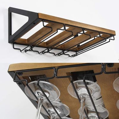 Niet-vouwbare rek Rustieke houten wand montage wijnrek met 4 metalen draad glas houder Custom Design