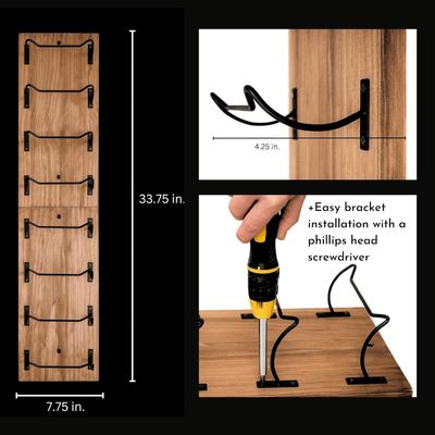 Wandmontage Houten wijnrek voor wanddisplay Zwarte beugels Op maat 8 flessen opslag