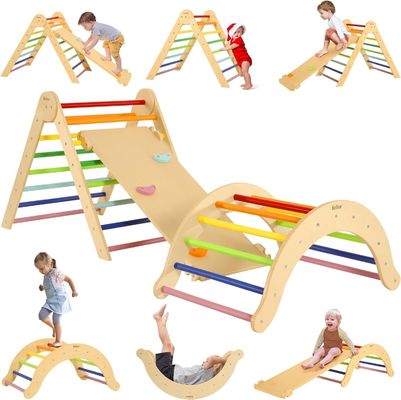 Kinderen leren speelgoed Houten driehoek set met rampa boog Custom Size Kleuter Klimspeelgoed
