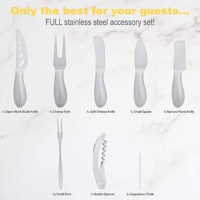 Zilkschermprinten 19 stukken Acacia hout slate kaas board en mes set voor vlees wijn kaas