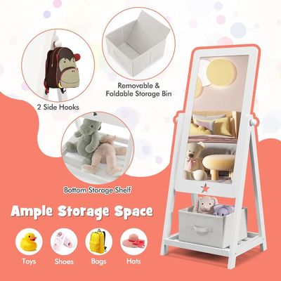 Vrijstaande volledige lengte kleedspiegel met 360 graden draaibaar rechthoekig ontwerp