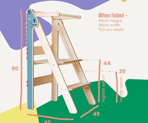 Opvouwbare leerstapstoel Gemeentelijke grootte of aangepaste Montessori-meubilair Hulptoren